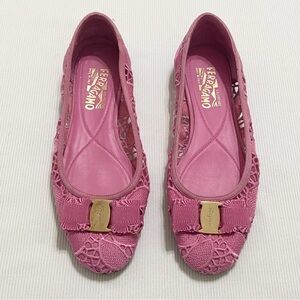 Salvatore Ferragamo Varina Pink Lace Bow Flats